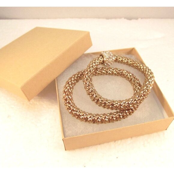 Gold Tone Stretch Metal Mesh Tube Rhinestone Bracelet 2 Piece Lot - Picture 15 of 15